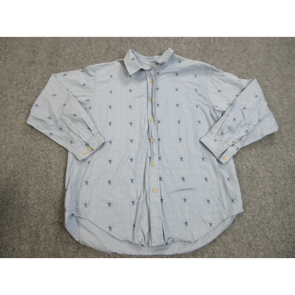 Barn Fly Shirt Mens XL Blue Check Cotton Long Sleeve Button Front Embroidered